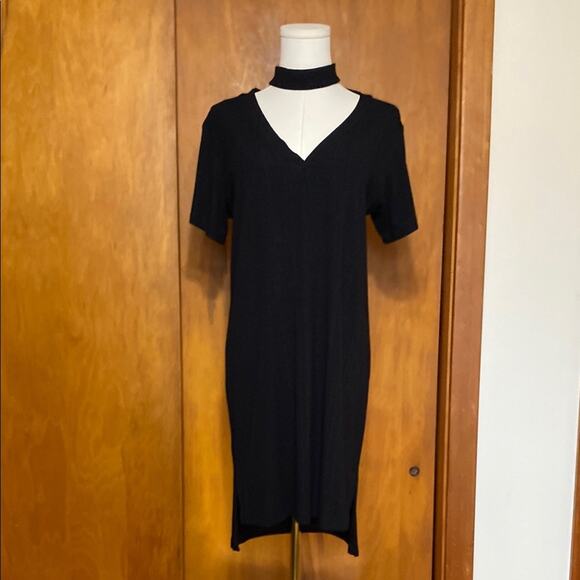 LNA Black Sheath Ribbed Knit Midi Dress V-neck - Medium - Picture 1 of 10
